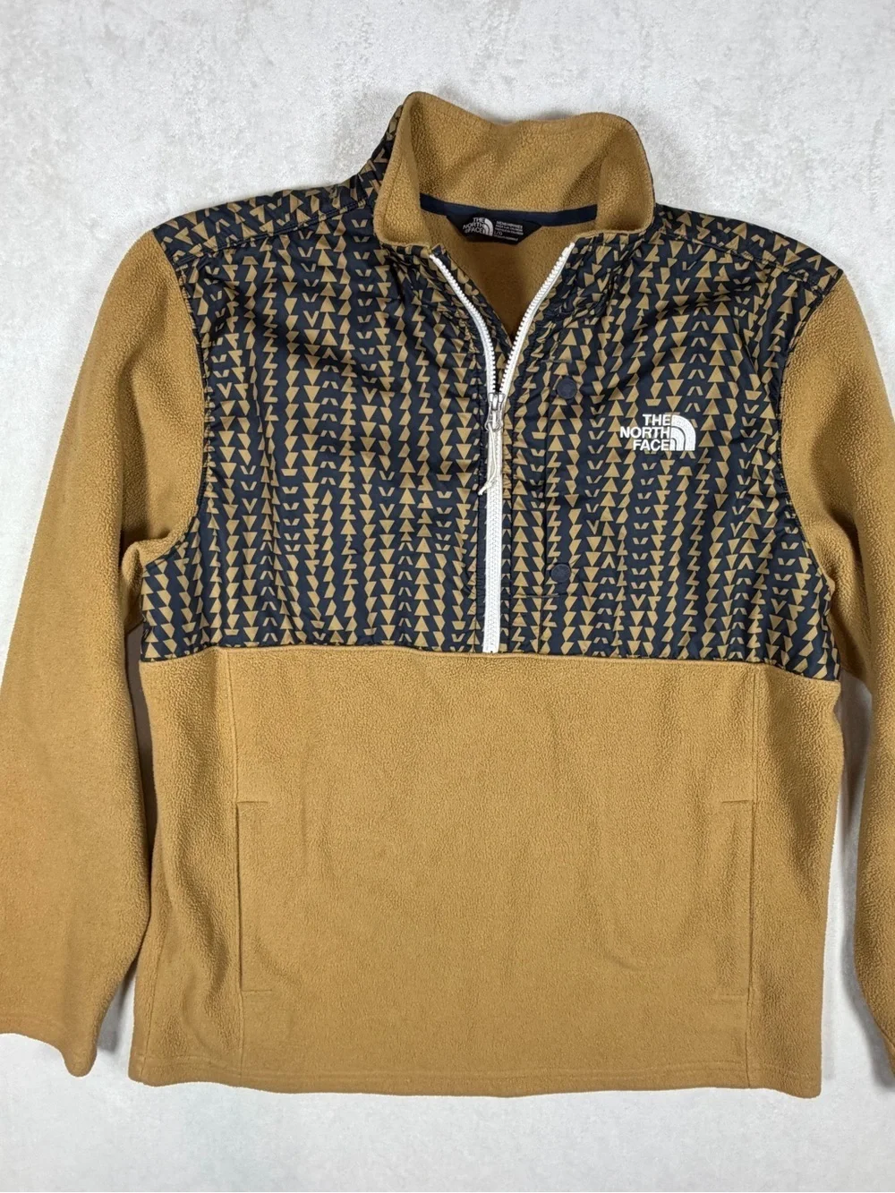 The North Face Large Men’s Zip-Up Fleece Aztec Pullover - Tan and Black Pattern